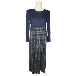 Vintage Teacher Maxi Dress Plaid & Navy 12
